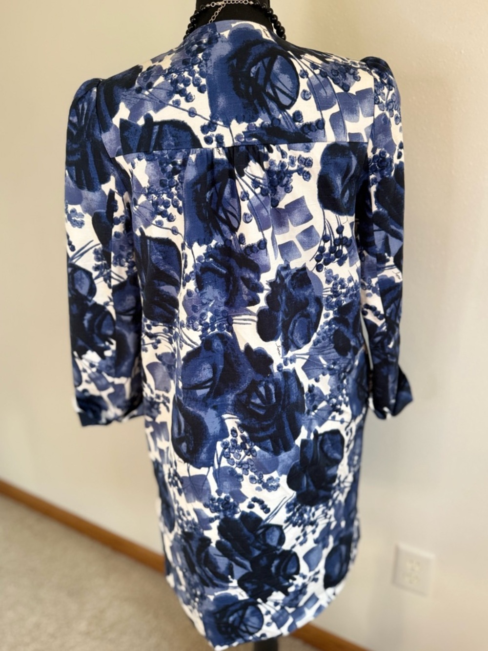 Milly Blue Floral Coat Dress Size 4 Cotton Structured Jacket - Picture 6 of 14